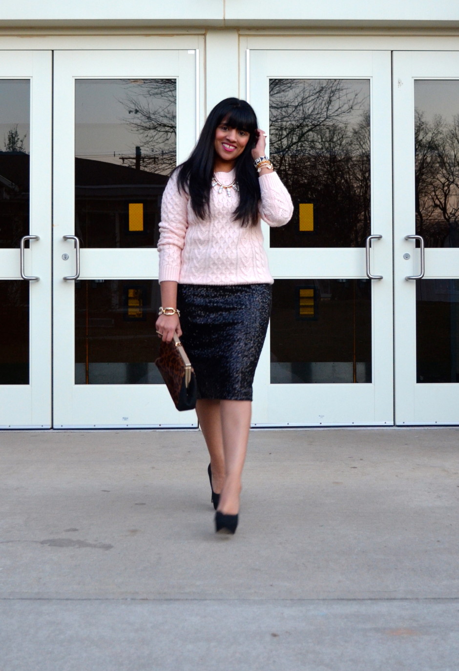 Black Sequin Pencil Skirt